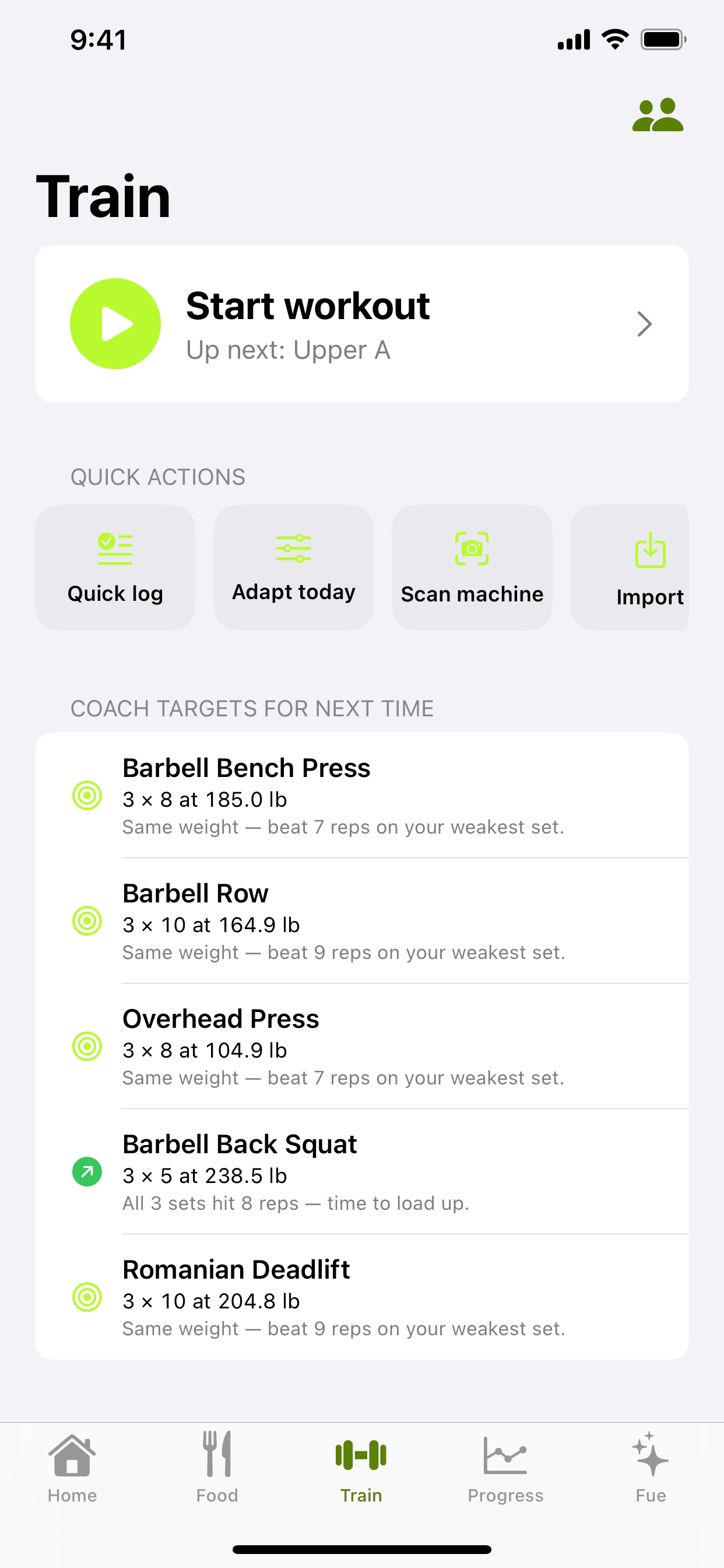 FueLift training plan